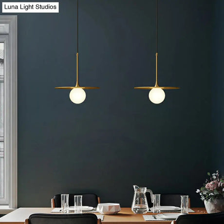 Metallic Ceiling Light with White Glass Shade - Simple Single-Bulb Pendant Lamp