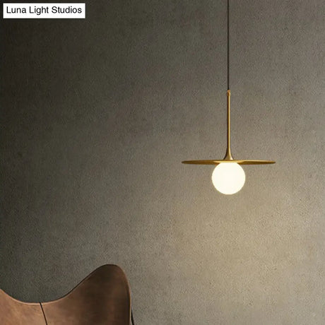 Metallic Ceiling Light with White Glass Shade - Simple Single-Bulb Pendant Lamp