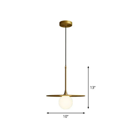 Metallic Ceiling Light with White Glass Shade - Simple Single-Bulb Pendant Lamp Gold