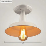 Metallic Ceiling Mounted Industrial Light With White Barn Shade - Semi Mount 10’/14’ Width