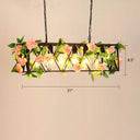 Metallic Ceiling Pendant With Industrial Frame And Plant Decor For Restaurant Green-Pink