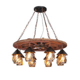Metallic Chandelier Wood Lantern With Leaf Pattern - Elegant Restaurant Suspension Lamp / G