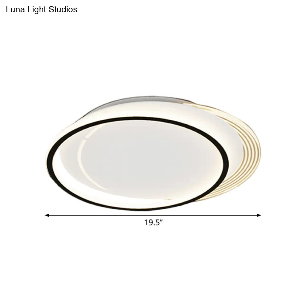 Metallic Circle Flush Mount Led Ceiling Light In Black - White For Bedroom
