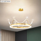 Metallic Crown Led Chandelier With Crystal Bead Décor - Nordic Style Pendant Lighting (Pink/Gold)
