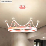 Metallic Crown Led Chandelier With Crystal Bead Décor - Nordic Style Pendant Lighting (Pink/Gold)