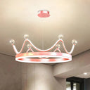 Metallic Crown Led Chandelier With Crystal Bead Décor - Nordic Style Pendant Lighting (Pink/Gold)