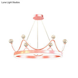 Metallic Crown Led Chandelier With Crystal Bead Décor - Nordic Style Pendant Lighting (Pink/Gold)