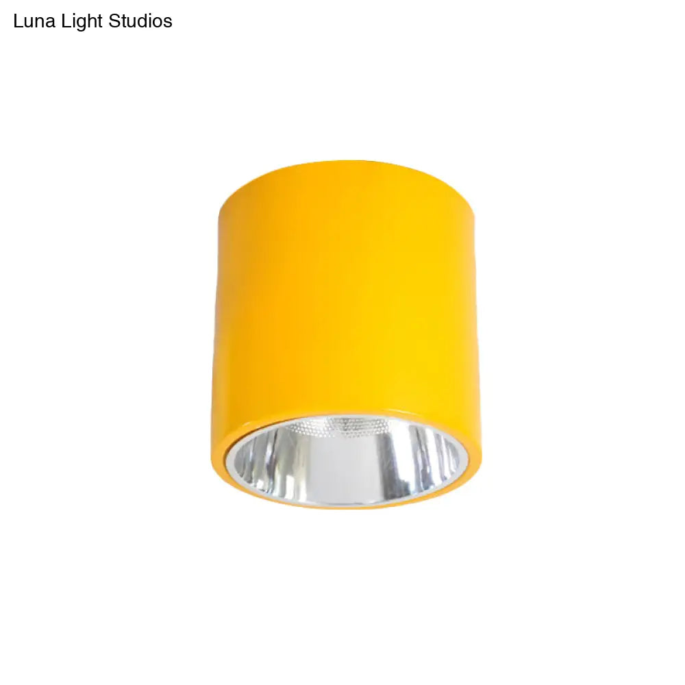 Metallic Cylinder Ceiling Mount Shop Light With Commercial Grade Cloth Shade