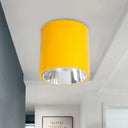 Metallic Cylinder Ceiling Mount Shop Light With Commercial Grade Cloth Shade Yellow
