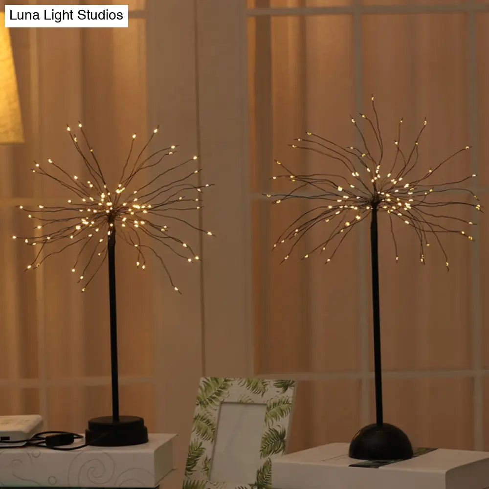 Metallic Dandelion Table Lamp: Black Led Nightstand Lighting For Bedroom