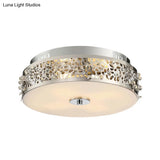 Metallic Drum Flush Lamp With Crystal Accents - 4 - Light Contemporary Ceiling Mount