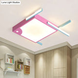 Metallic Fish Shaped Led Flush Mount Ceiling Light In White/Warm - Pink Cartoon Design
