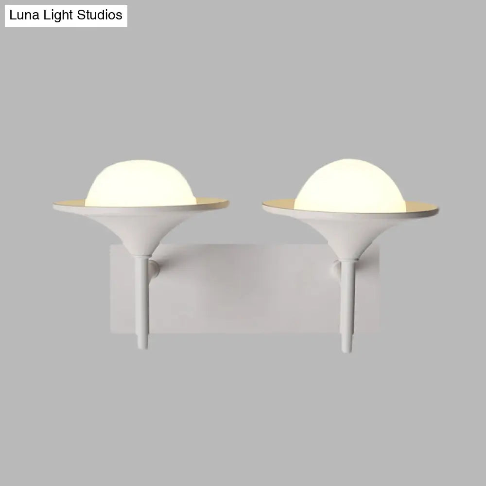 Metallic Flared Wall Sconce Lamp: Modern 2-Light Led Lighting In White For Bedside