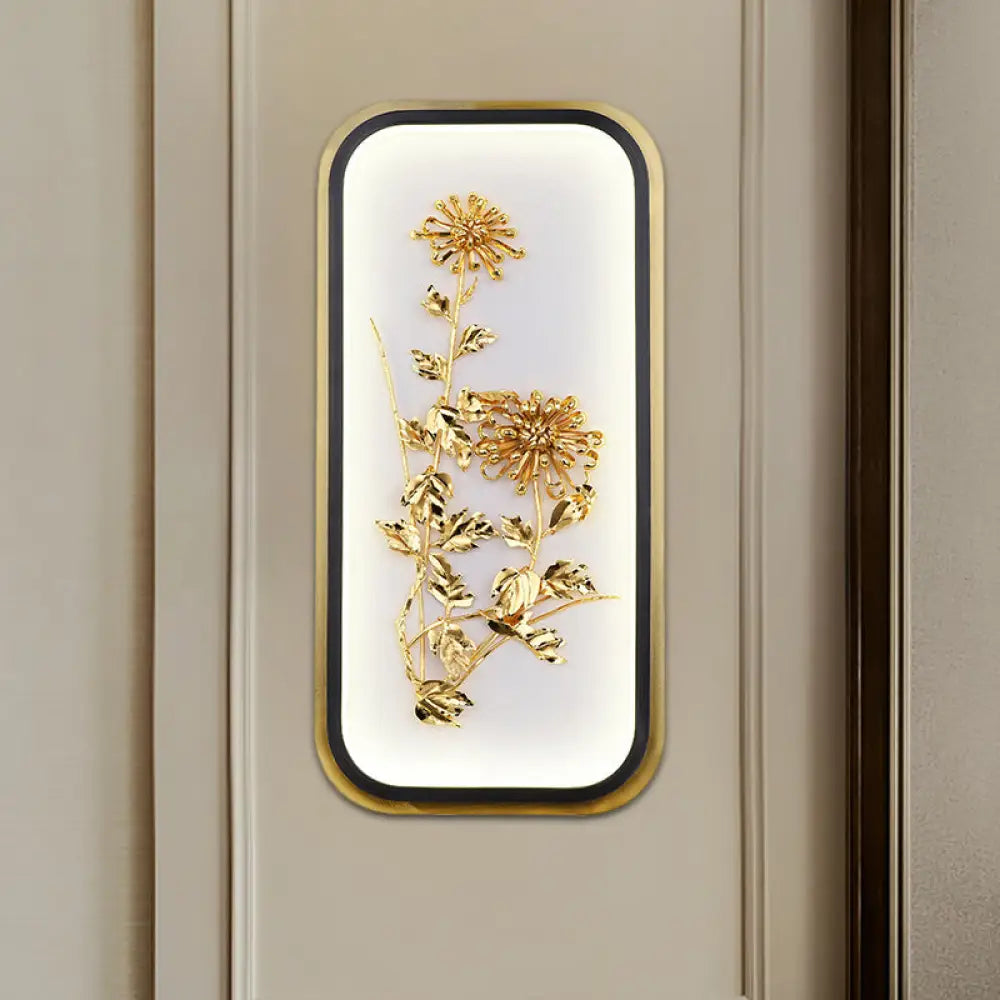 Metallic Gold Led Wall Mounted Light Fixture - Oriental Style Plum Blossom Mural Design / B