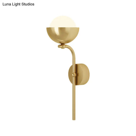 Metallic Hemisphere Wall Sconce With Orb White Glass Shade In Brass/Black And Gold - Traditional