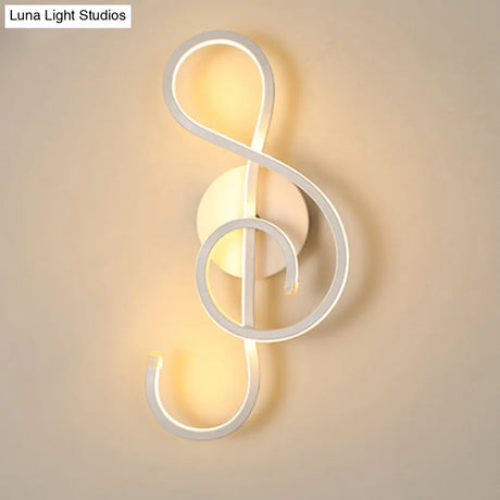 Metallic Hourglass/Music Note Led Wall Mount Light Fixture In Minimalist Black/White For Office -
