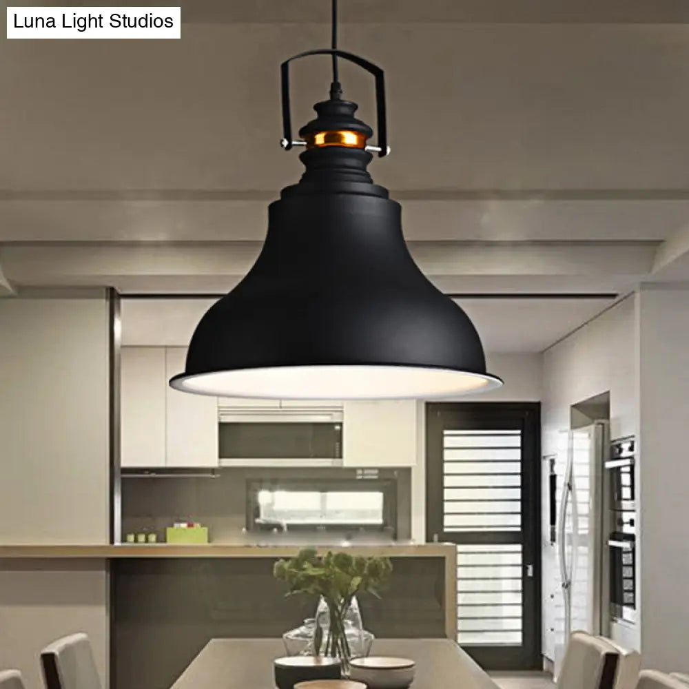 Metallic Industrial Style Barn Shade Pendant Ceiling Light With Handle In Black
