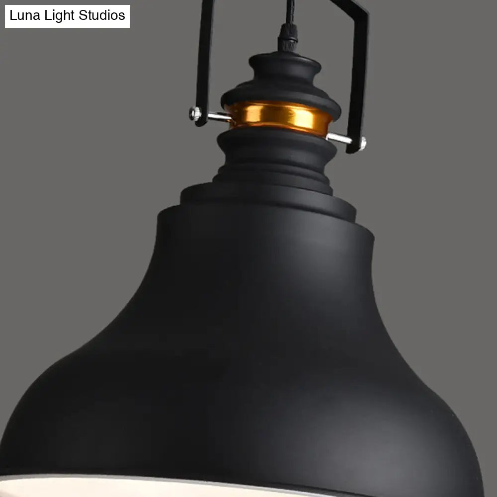 Metallic Industrial Style Barn Shade Pendant Ceiling Light With Handle In Black