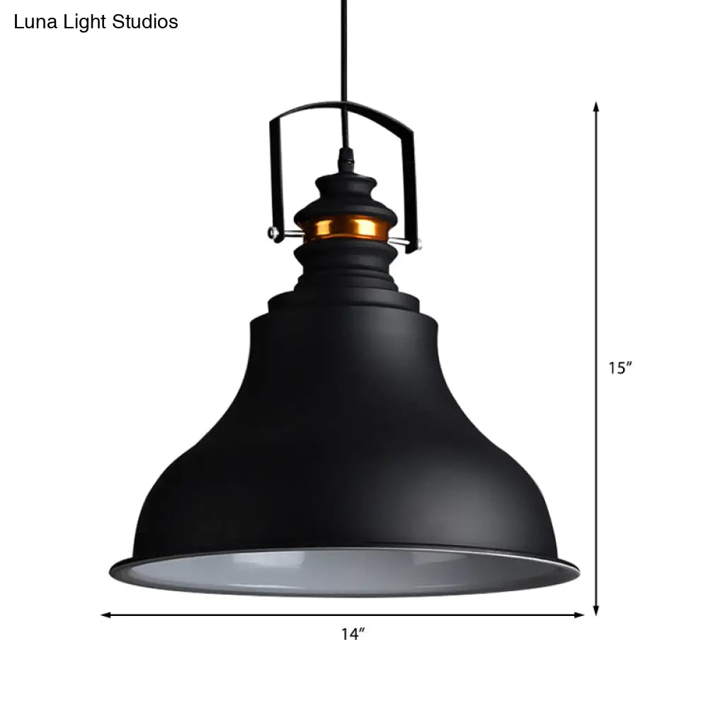 Metallic Industrial Style Barn Shade Pendant Ceiling Light With Handle In Black