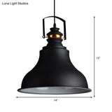 Metallic Industrial Style Barn Shade Pendant Ceiling Light With Handle In Black
