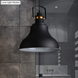 Metallic Industrial Style Barn Shade Pendant Ceiling Light With Handle In Black