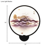 Metallic Led Wall Sconce Light - Brown/Purple Line Art Mural Lighting Asian Style For Bedroom