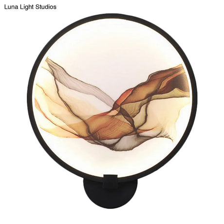 Metallic Led Wall Sconce Light - Brown/Purple Line Art Mural Lighting Asian Style For Bedroom