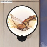 Metallic Led Wall Sconce Light - Brown/Purple Line Art Mural Lighting Asian Style For Bedroom