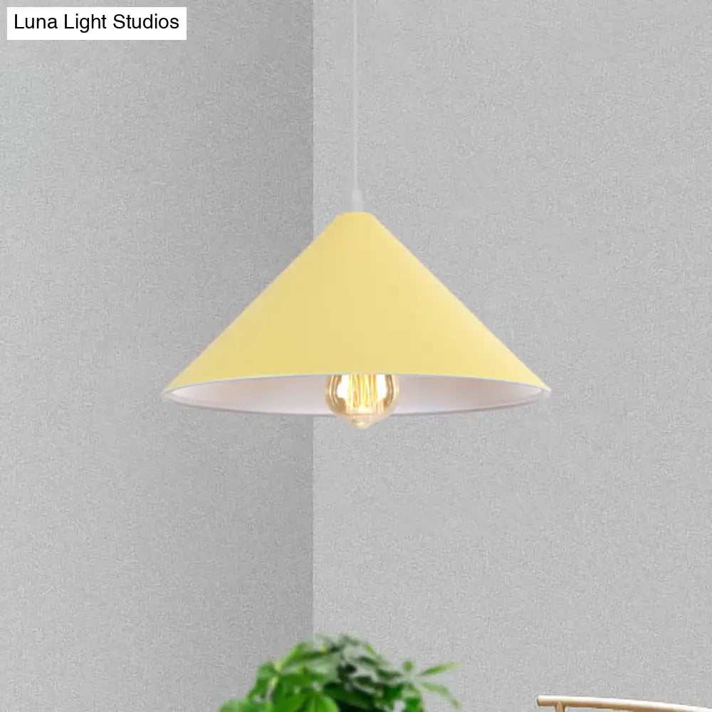 Metallic Macaron Style Pendant Light Fixture For Coffee Shops With Conic Shade Single Bulb In