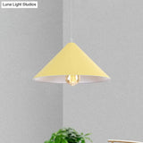 Metallic Macaron Style Pendant Light Fixture For Coffee Shops With Conic Shade Single Bulb In