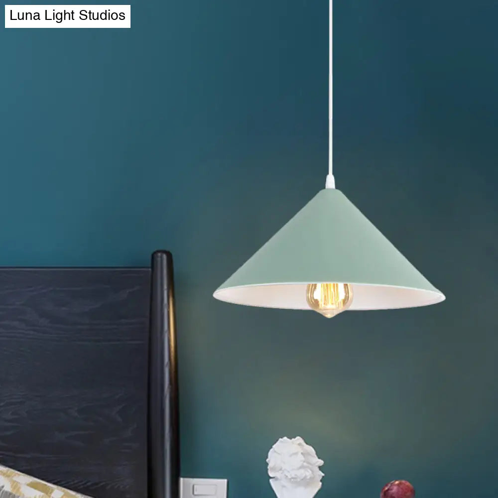 Metallic Macaron Style Pendant Light Fixture For Coffee Shops With Conic Shade Single Bulb In