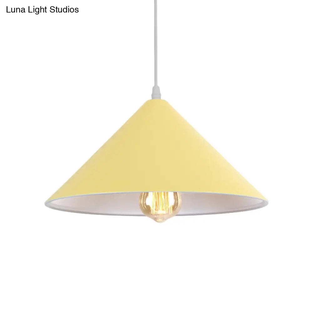 Metallic Macaron Style Pendant Light Fixture For Coffee Shops With Conic Shade Single Bulb In