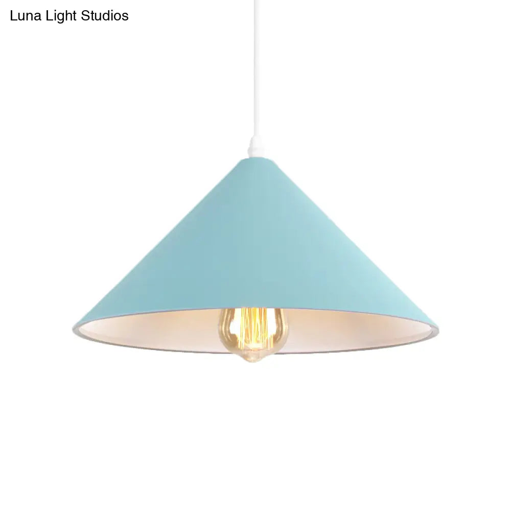 Metallic Macaron Style Pendant Light Fixture For Coffee Shops With Conic Shade Single Bulb In