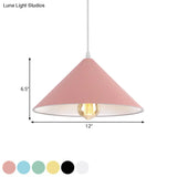 Metallic Macaron Style Pendant Light Fixture For Coffee Shops With Conic Shade Single Bulb In