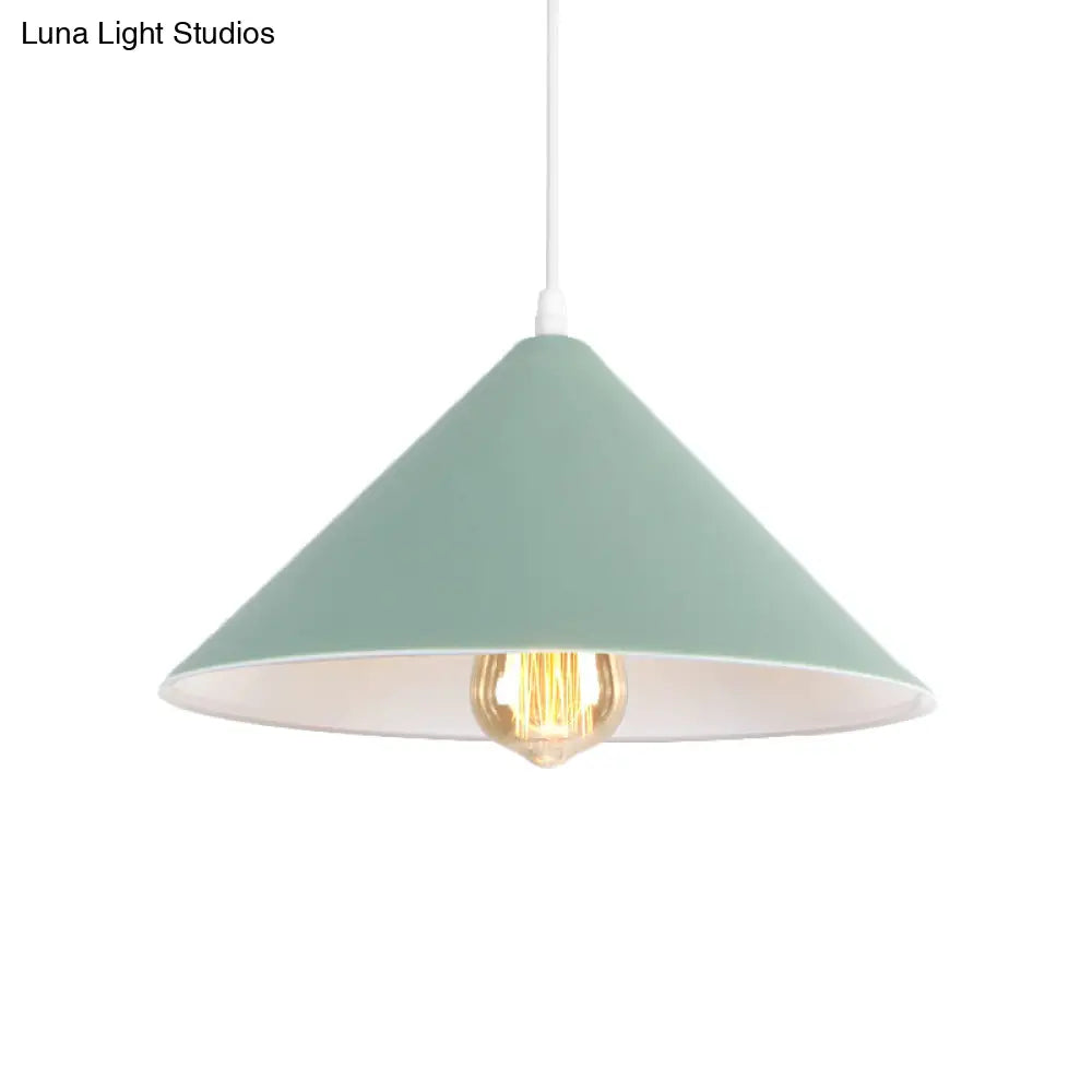 Metallic Macaron Style Pendant Light Fixture For Coffee Shops With Conic Shade Single Bulb In