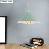 Metallic Macaron Style Pendant Light Fixture For Coffee Shops With Conic Shade Single Bulb In