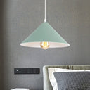 Metallic Macaron Style Pendant Light Fixture For Coffee Shops With Conic Shade Single Bulb In