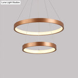 Metallic Minimalist 3-Tier Hoop Led Chandelier In Gold - Warm/White Light