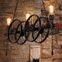 Metallic Pendant Light: Antique 3-Head Wagon Wheel Design For Restaurants And Hanging Islands With