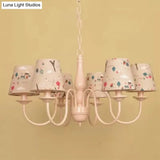 Metallic Pink Finish Chandelier With Tapered Shade - Nursing Room And Kids Suspension Light
