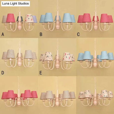Metallic Pink Finish Chandelier With Tapered Shade - Nursing Room And Kids Suspension Light
