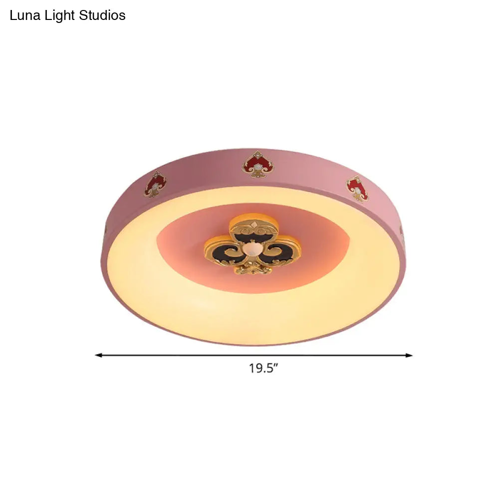 Metallic Pink Led Flushmount Ceiling Light For Girls’ Bedroom