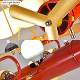Metallic Propeller Plane Chandelier - 5 Light Cartoon Suspension In Yellow & Red
