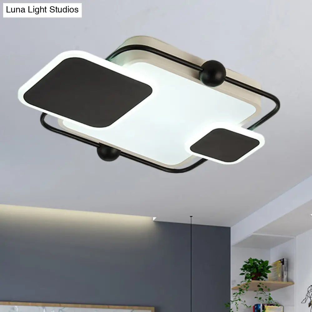 Metallic Rectangular Ceiling Light In Modernist Black/Gold And Black Finish With Warm/White Led