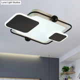 Metallic Rectangular Ceiling Light In Modernist Black/Gold And Black Finish With Warm/White Led