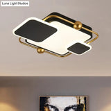 Metallic Rectangular Ceiling Light In Modernist Black/Gold And Black Finish With Warm/White Led