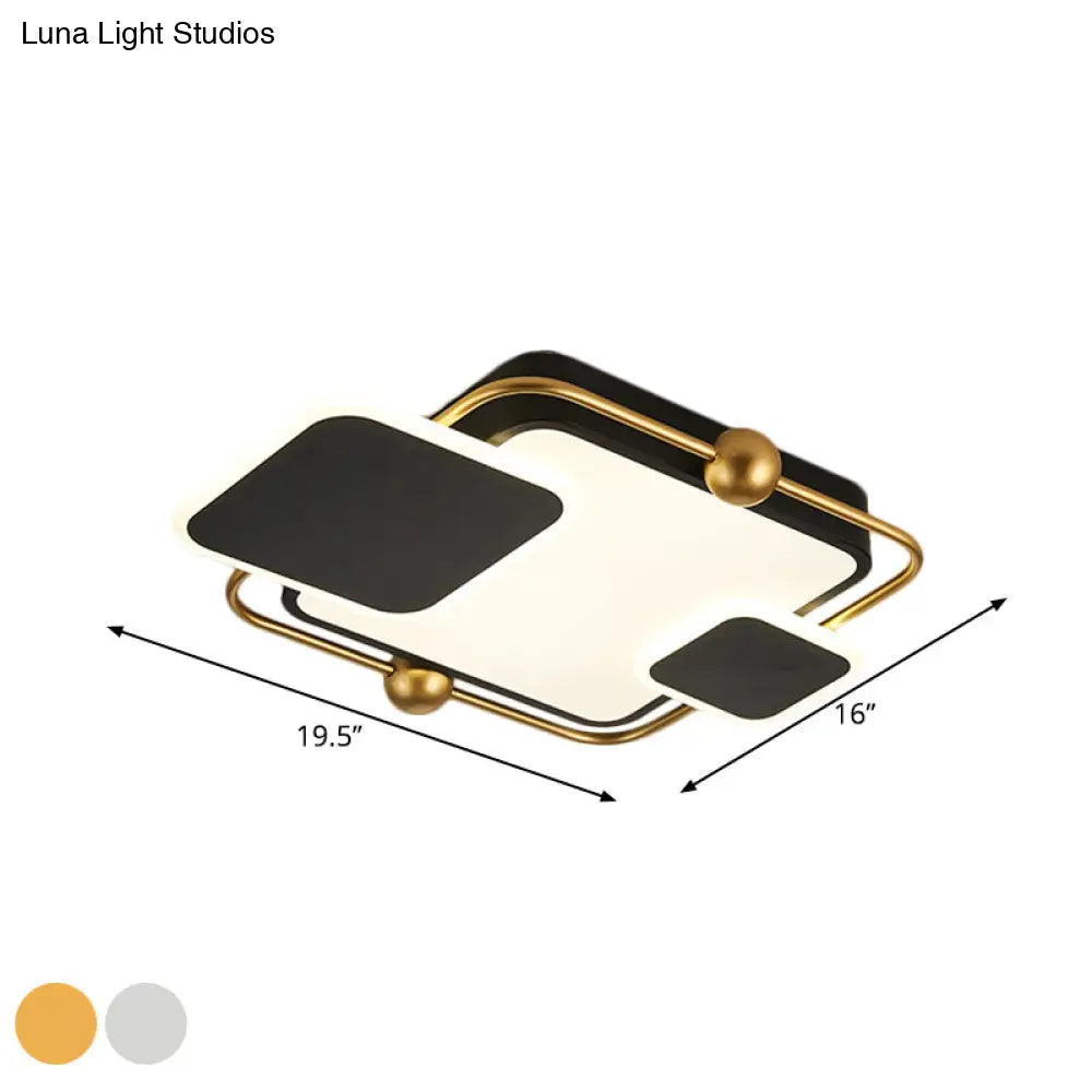 Metallic Rectangular Ceiling Light In Modernist Black/Gold And Black Finish With Warm/White Led