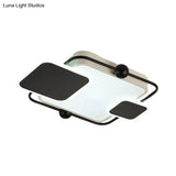 Metallic Rectangular Ceiling Light In Modernist Black/Gold And Black Finish With Warm/White Led