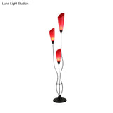 Metallic Red Torchiere Floor Reading Lamp With 3 Adjustable Heads - Perfect For Living Rooms