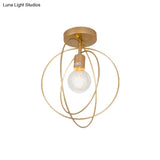 Metallic Rings Semi Flush Light - Retro Stylish Corridor Lighting (Black/Gold)